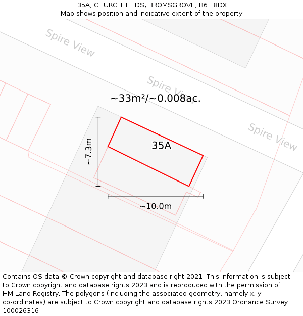35A, CHURCHFIELDS, BROMSGROVE, B61 8DX: Plot and title map