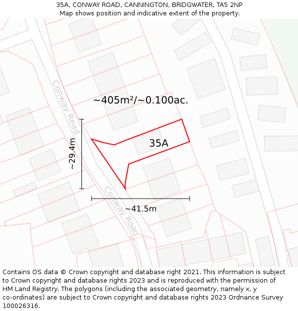 35A, CONWAY ROAD, CANNINGTON, BRIDGWATER, TA5 2NP: Plot and title map