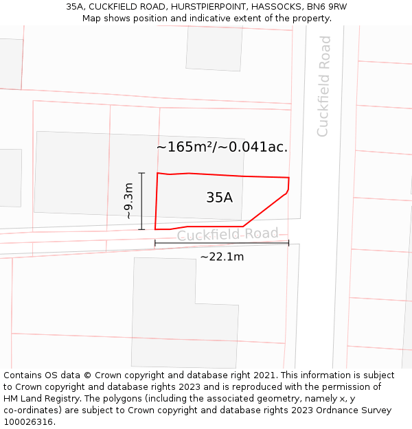 35A, CUCKFIELD ROAD, HURSTPIERPOINT, HASSOCKS, BN6 9RW: Plot and title map
