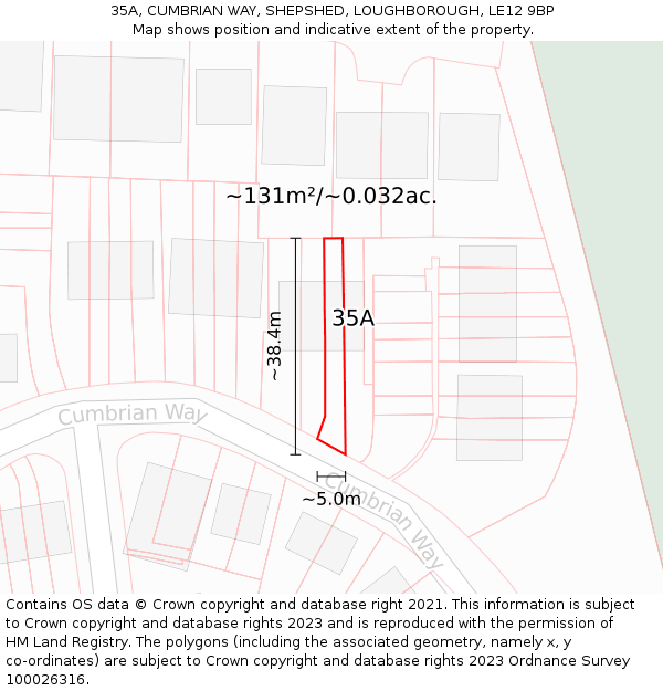 35A, CUMBRIAN WAY, SHEPSHED, LOUGHBOROUGH, LE12 9BP: Plot and title map