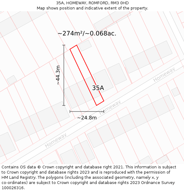 35A, HOMEWAY, ROMFORD, RM3 0HD: Plot and title map