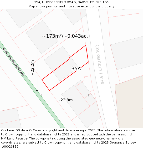 35A, HUDDERSFIELD ROAD, BARNSLEY, S75 1DN: Plot and title map
