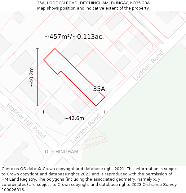 35A, LODDON ROAD, DITCHINGHAM, BUNGAY, NR35 2RA: Plot and title map