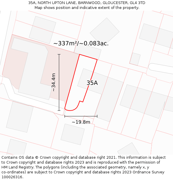35A, NORTH UPTON LANE, BARNWOOD, GLOUCESTER, GL4 3TD: Plot and title map