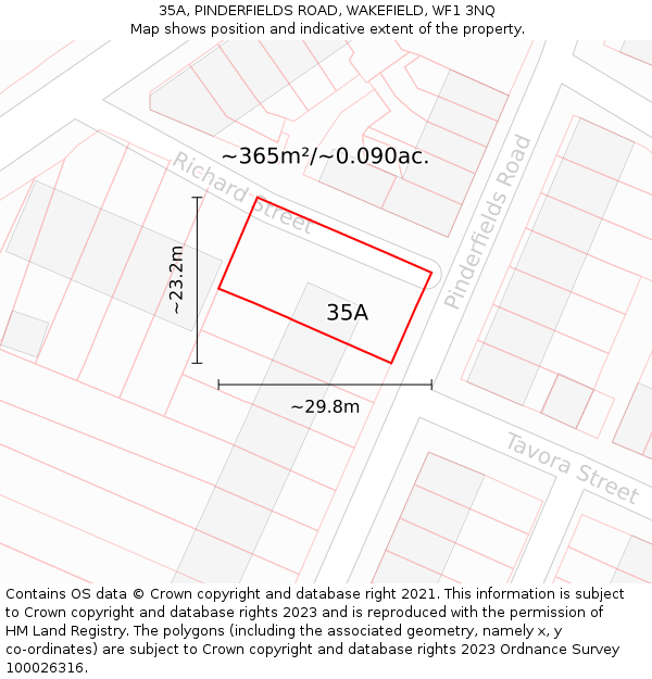 35A, PINDERFIELDS ROAD, WAKEFIELD, WF1 3NQ: Plot and title map