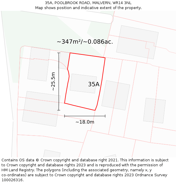 35A, POOLBROOK ROAD, MALVERN, WR14 3NL: Plot and title map