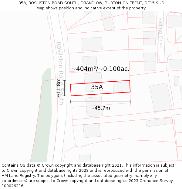 35A, ROSLISTON ROAD SOUTH, DRAKELOW, BURTON-ON-TRENT, DE15 9UD: Plot and title map
