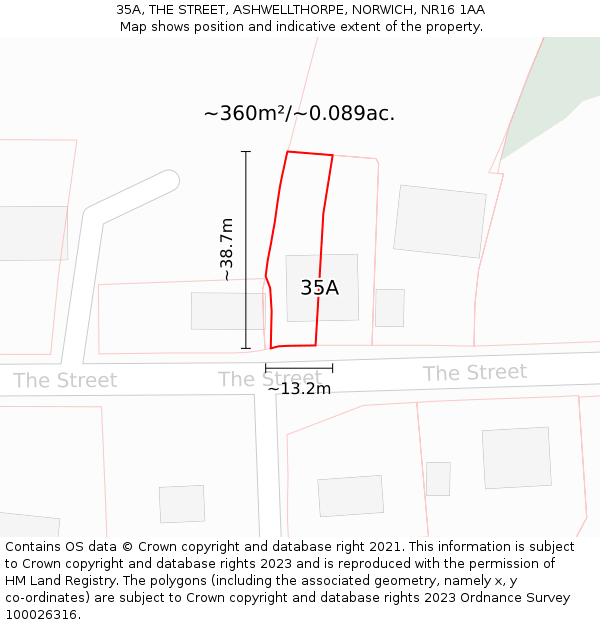 35A, THE STREET, ASHWELLTHORPE, NORWICH, NR16 1AA: Plot and title map