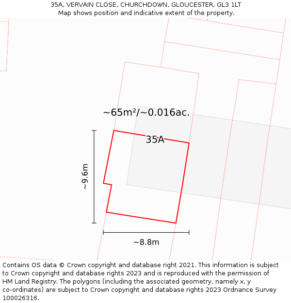 35A, VERVAIN CLOSE, CHURCHDOWN, GLOUCESTER, GL3 1LT: Plot and title map