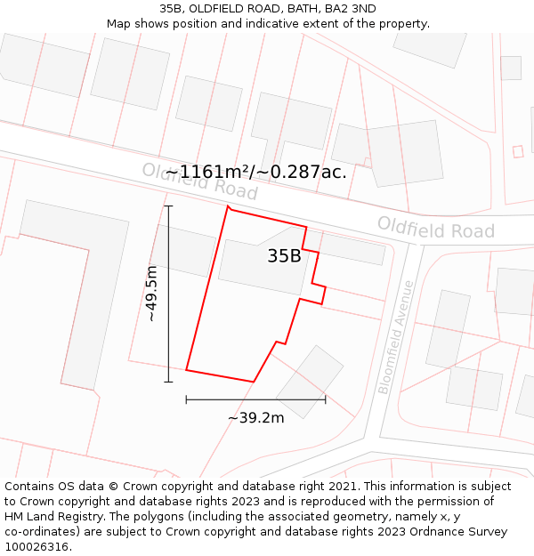 35B, OLDFIELD ROAD, BATH, BA2 3ND: Plot and title map
