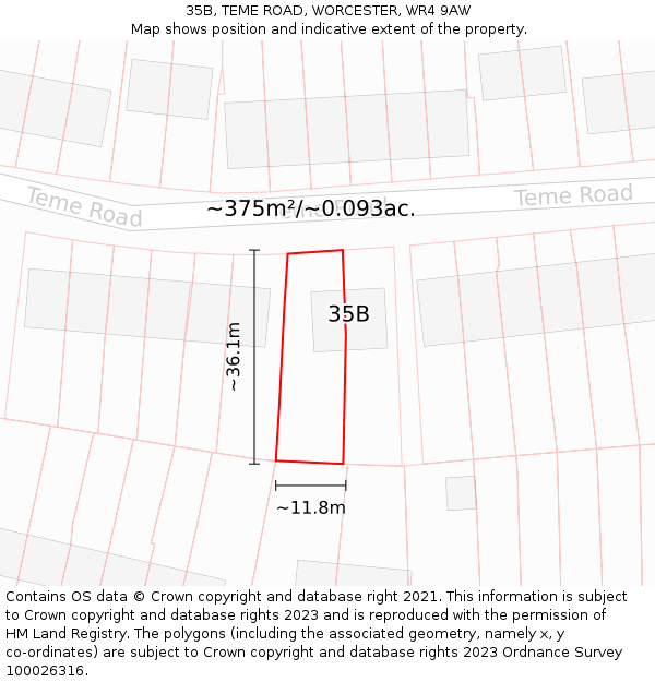 35B, TEME ROAD, WORCESTER, WR4 9AW: Plot and title map