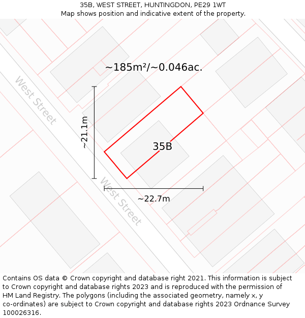 35B, WEST STREET, HUNTINGDON, PE29 1WT: Plot and title map