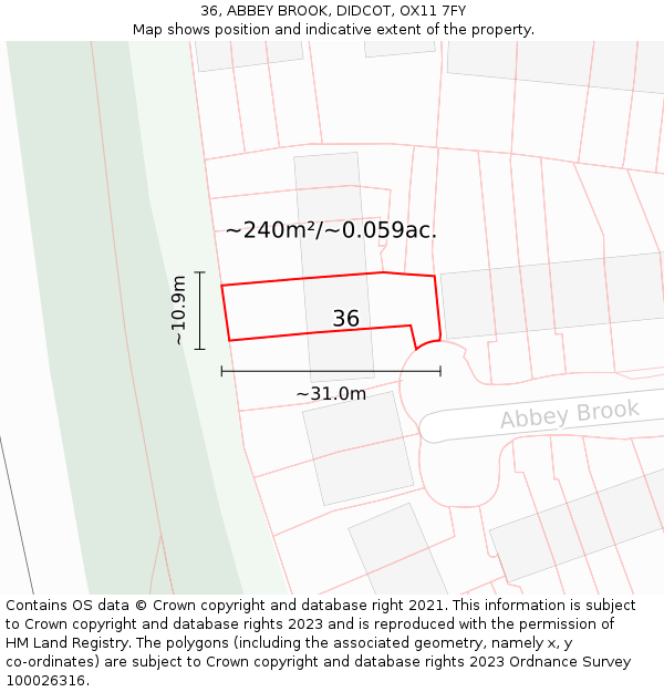 36, ABBEY BROOK, DIDCOT, OX11 7FY: Plot and title map