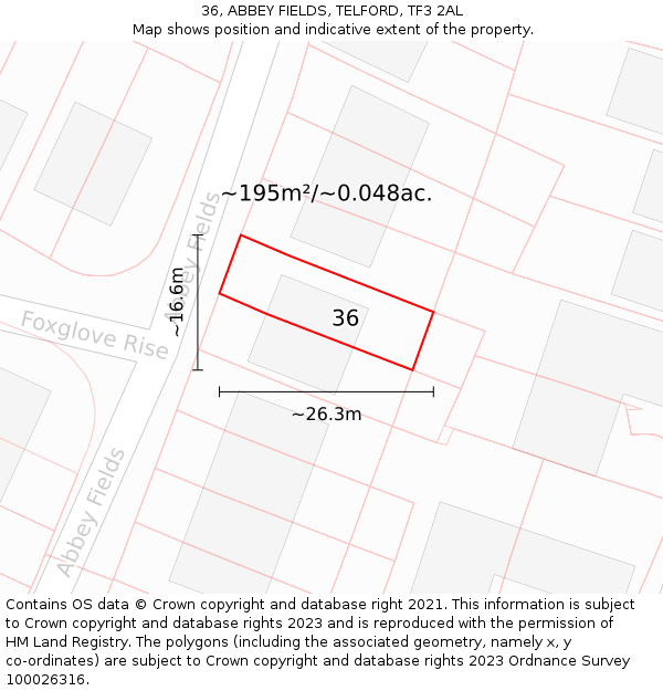 36, ABBEY FIELDS, TELFORD, TF3 2AL: Plot and title map