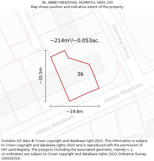 36, ABBEY MEADOWS, MORPETH, NE61 2YD: Plot and title map