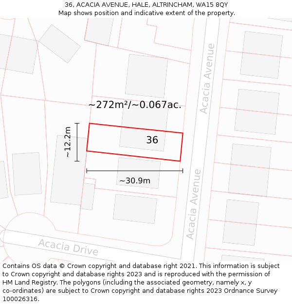36, ACACIA AVENUE, HALE, ALTRINCHAM, WA15 8QY: Plot and title map