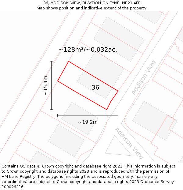 36, ADDISON VIEW, BLAYDON-ON-TYNE, NE21 4FF: Plot and title map