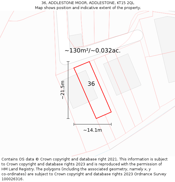 36, ADDLESTONE MOOR, ADDLESTONE, KT15 2QL: Plot and title map