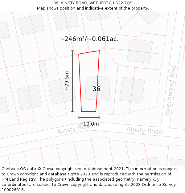 36, AINSTY ROAD, WETHERBY, LS22 7QS: Plot and title map