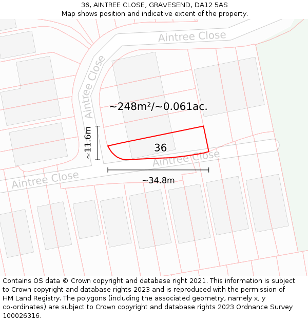 36, AINTREE CLOSE, GRAVESEND, DA12 5AS: Plot and title map