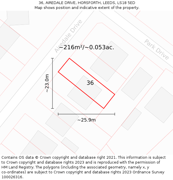 36, AIREDALE DRIVE, HORSFORTH, LEEDS, LS18 5ED: Plot and title map