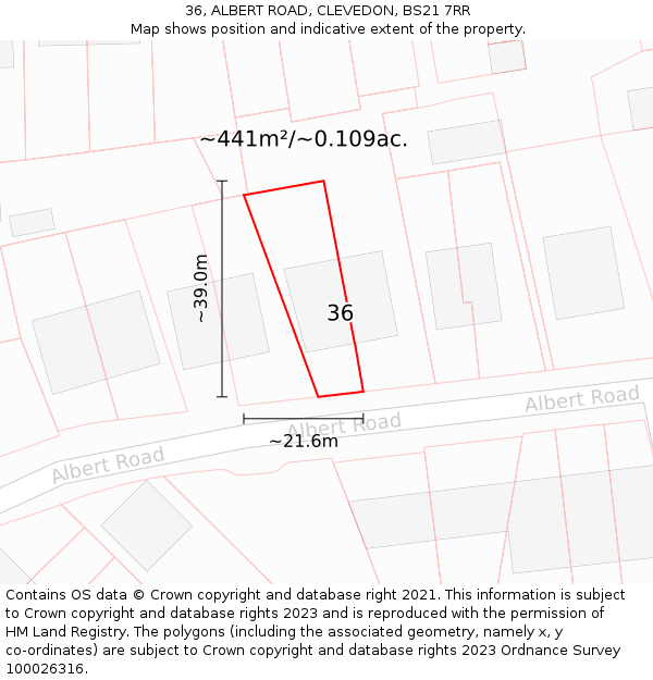 36, ALBERT ROAD, CLEVEDON, BS21 7RR: Plot and title map