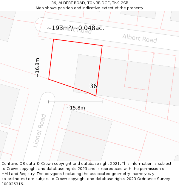 36, ALBERT ROAD, TONBRIDGE, TN9 2SR: Plot and title map