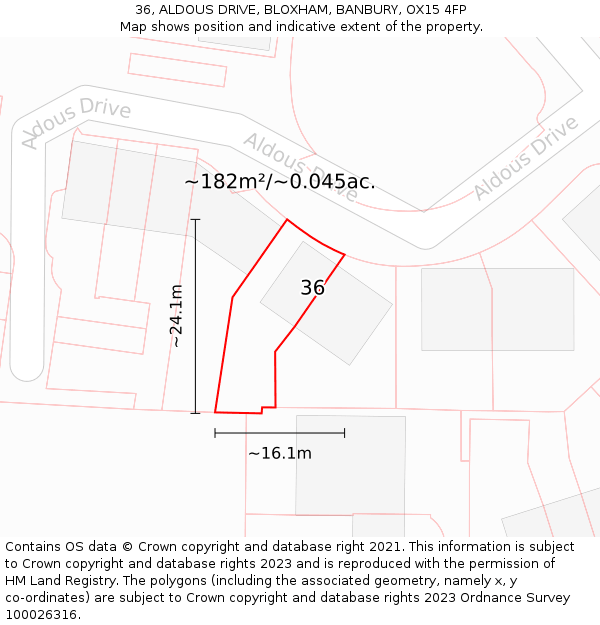 36, ALDOUS DRIVE, BLOXHAM, BANBURY, OX15 4FP: Plot and title map
