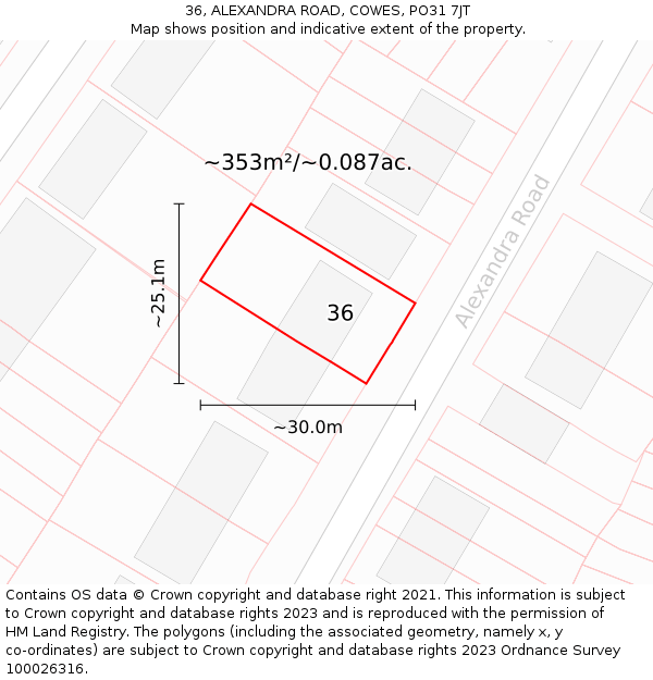 36, ALEXANDRA ROAD, COWES, PO31 7JT: Plot and title map
