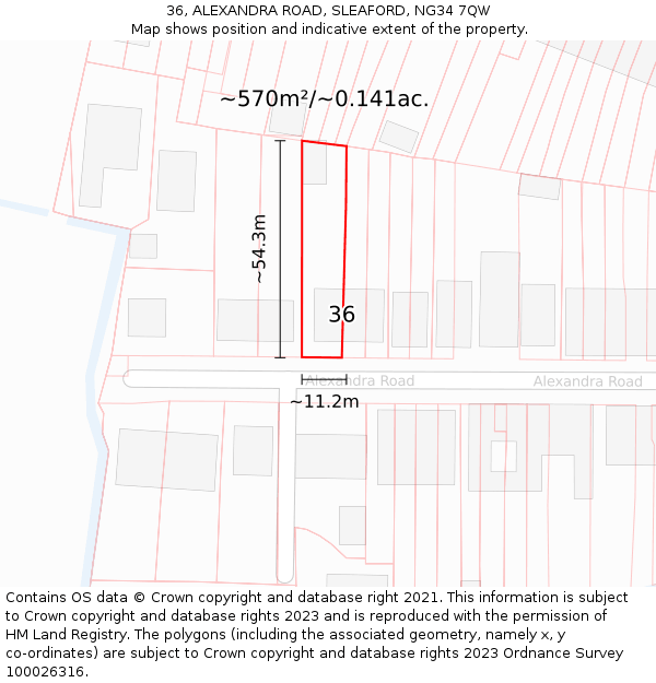 36, ALEXANDRA ROAD, SLEAFORD, NG34 7QW: Plot and title map