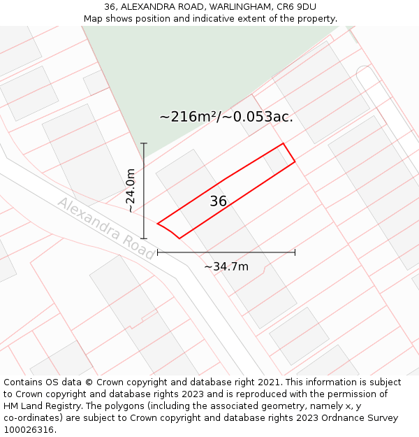 36, ALEXANDRA ROAD, WARLINGHAM, CR6 9DU: Plot and title map
