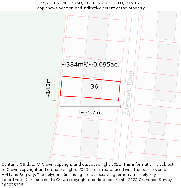 36, ALLENDALE ROAD, SUTTON COLDFIELD, B76 1NL: Plot and title map