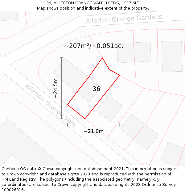 36, ALLERTON GRANGE VALE, LEEDS, LS17 6LT: Plot and title map