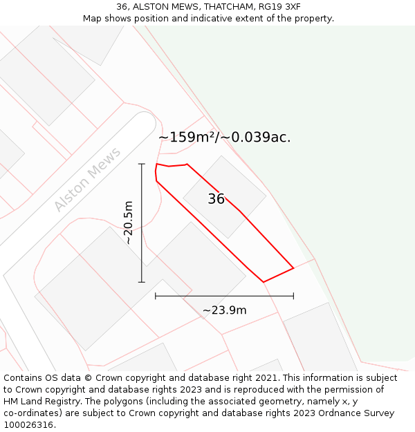 36, ALSTON MEWS, THATCHAM, RG19 3XF: Plot and title map
