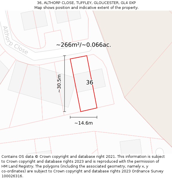 36, ALTHORP CLOSE, TUFFLEY, GLOUCESTER, GL4 0XP: Plot and title map