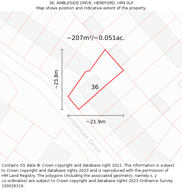 36, AMBLESIDE DRIVE, HEREFORD, HR4 0LP: Plot and title map