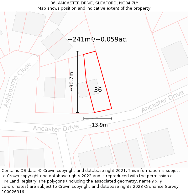 36, ANCASTER DRIVE, SLEAFORD, NG34 7LY: Plot and title map