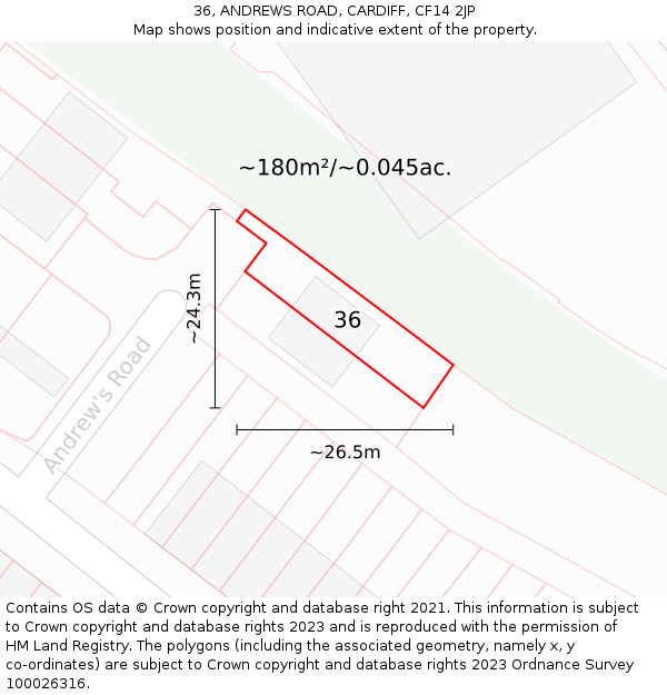 36, ANDREWS ROAD, CARDIFF, CF14 2JP: Plot and title map