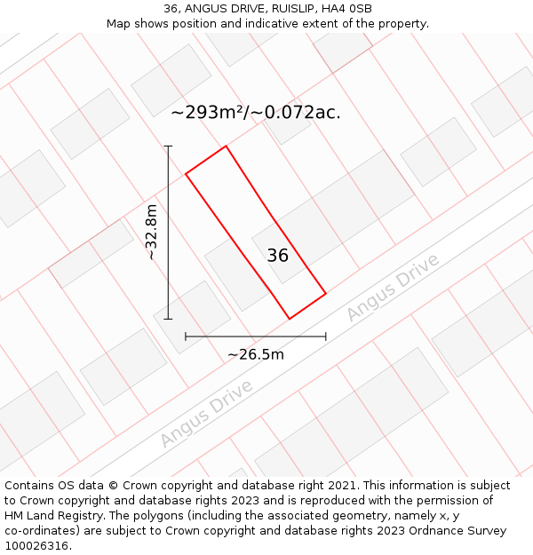 36, ANGUS DRIVE, RUISLIP, HA4 0SB: Plot and title map
