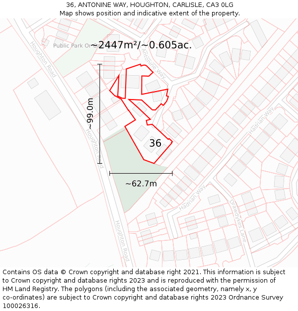 36, ANTONINE WAY, HOUGHTON, CARLISLE, CA3 0LG: Plot and title map