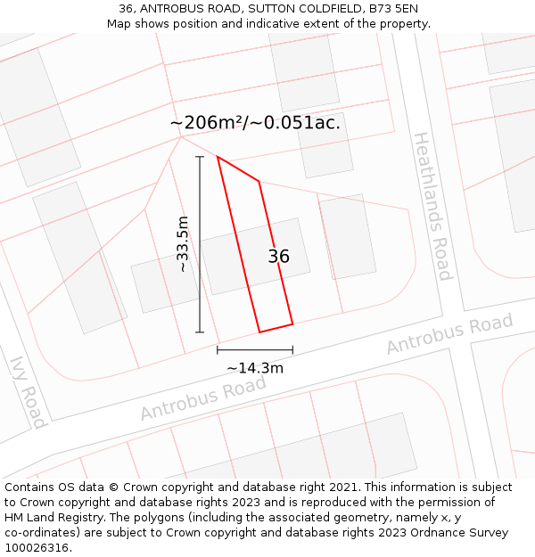 36, ANTROBUS ROAD, SUTTON COLDFIELD, B73 5EN: Plot and title map