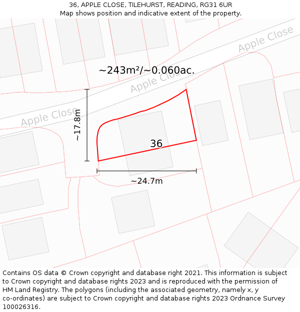 36, APPLE CLOSE, TILEHURST, READING, RG31 6UR: Plot and title map