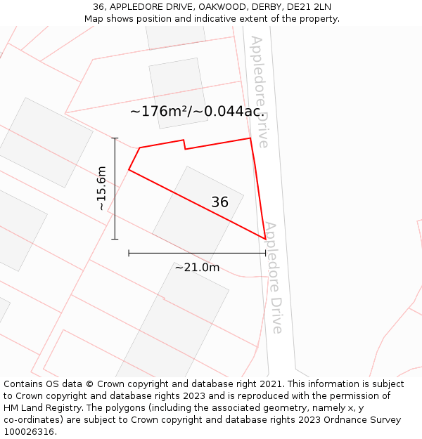 36, APPLEDORE DRIVE, OAKWOOD, DERBY, DE21 2LN: Plot and title map
