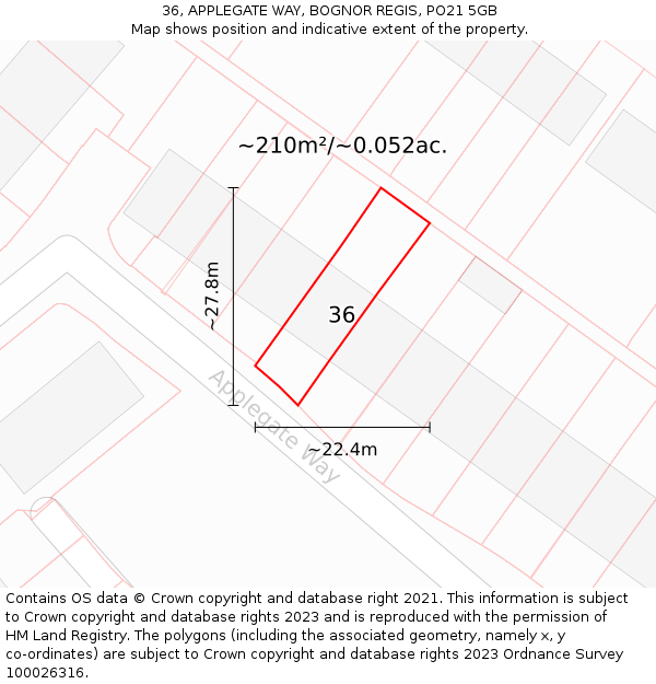 36, APPLEGATE WAY, BOGNOR REGIS, PO21 5GB: Plot and title map