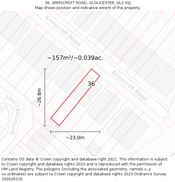 36, ARMSCROFT ROAD, GLOUCESTER, GL2 0SJ: Plot and title map