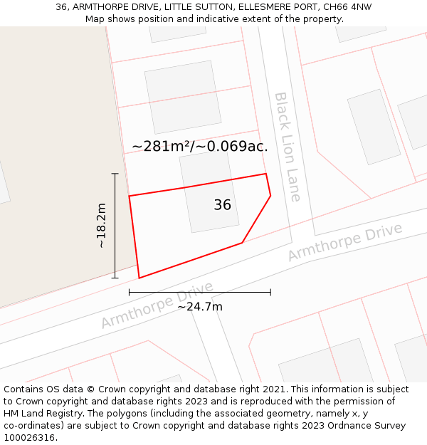 36, ARMTHORPE DRIVE, LITTLE SUTTON, ELLESMERE PORT, CH66 4NW: Plot and title map