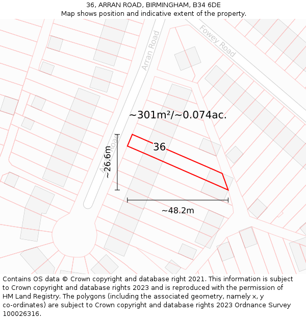36, ARRAN ROAD, BIRMINGHAM, B34 6DE: Plot and title map
