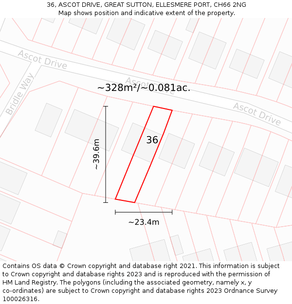 36, ASCOT DRIVE, GREAT SUTTON, ELLESMERE PORT, CH66 2NG: Plot and title map