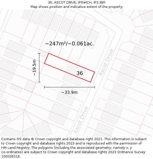 36, ASCOT DRIVE, IPSWICH, IP3 9BY: Plot and title map