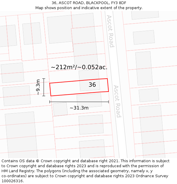 36, ASCOT ROAD, BLACKPOOL, FY3 8DF: Plot and title map